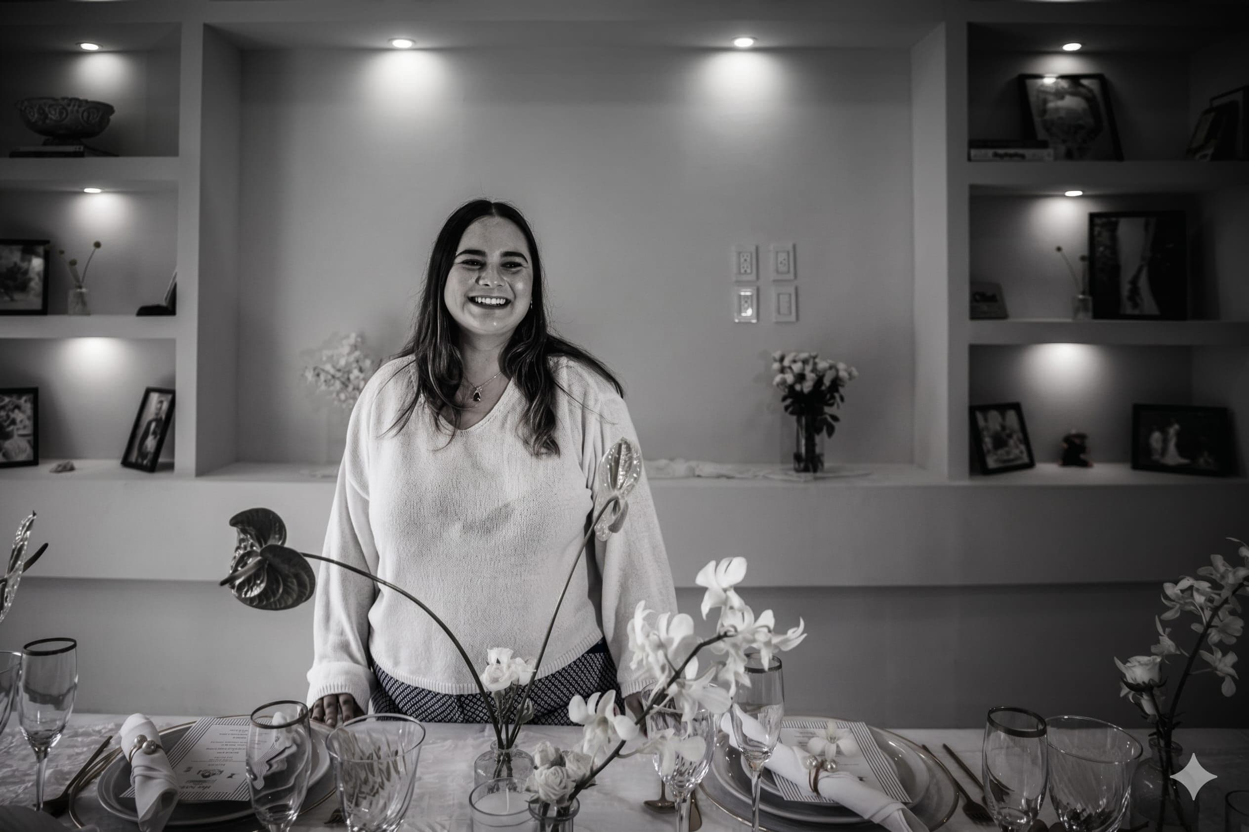 Tania Castorena, fundadora y directora creativa de Clhei, junto a una mesa montada