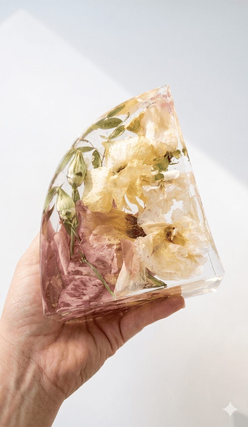 Pieza Eternals “Tulipán” con flores preservadas de un ramo de novia
